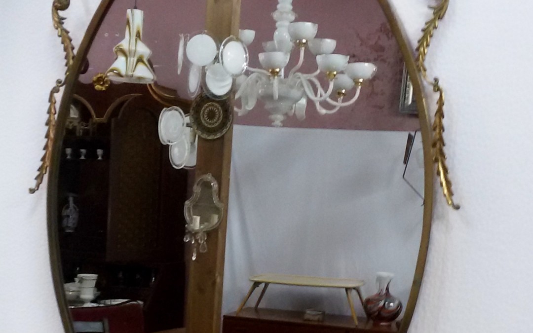 table consolle con specchio in ottone,brass mirror design italiano 50