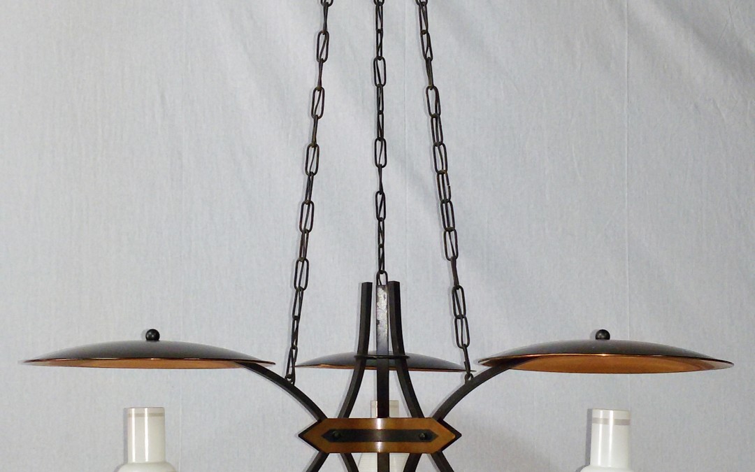 Lampadario,lustre,chandelier,3 luci in Rame design Stilnovo modernariato,anni 60