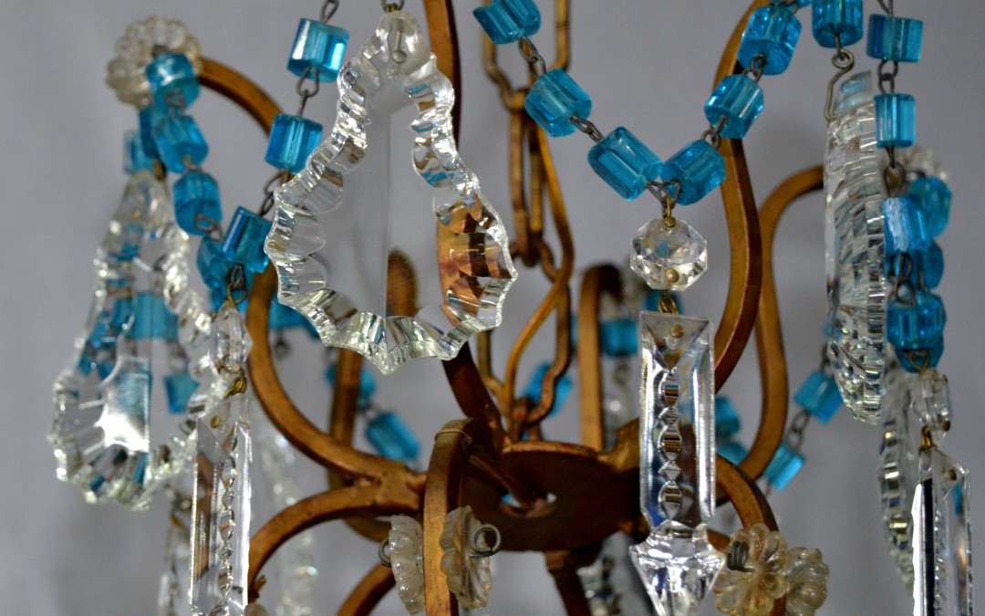Lampadario antico a gocce con pendenti in cristallo molato chandellier lamp