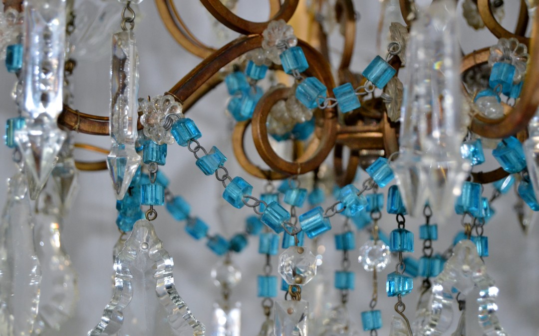 Lampadario antico a gocce con pendenti in cristallo molato chandellier lamp