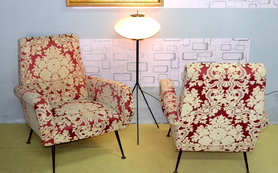 Coppia poltrone armchair stoffa originale anni 60 attribuzione design Gio Ponti