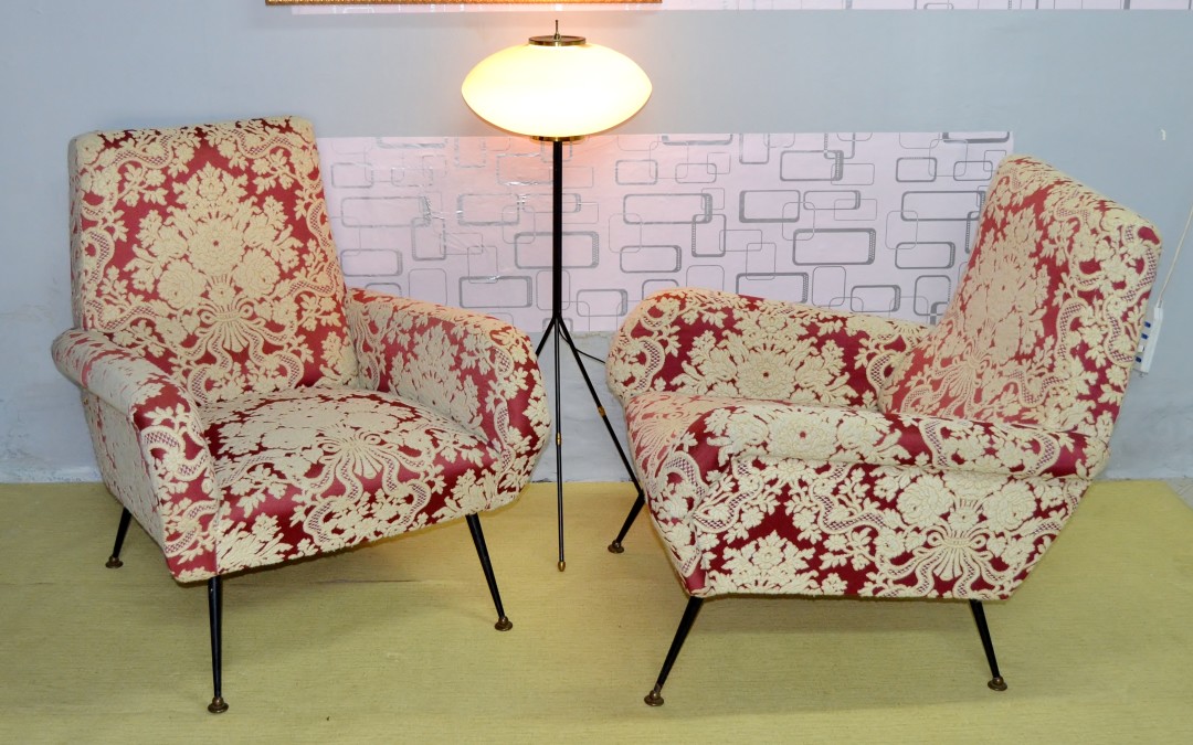 Coppia poltrone armchair stoffa originale anni 60 attribuzione design Gio Ponti