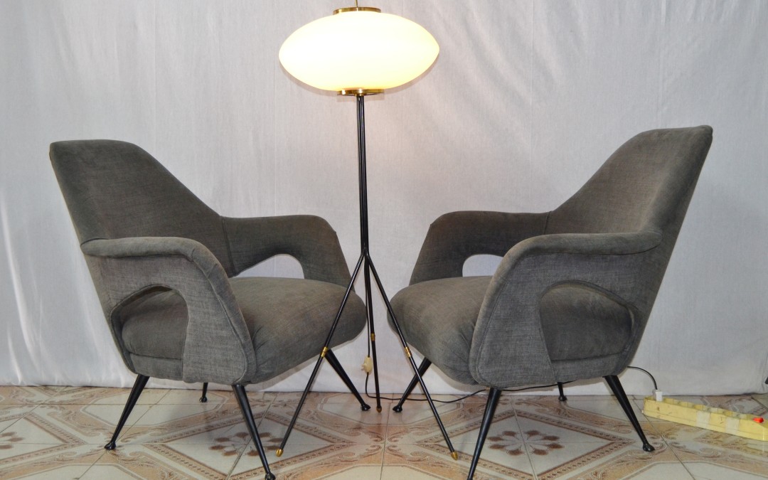 Coppia poltrone in stoffa Pair of Armchairs design style Gio Ponti 1950 / 60