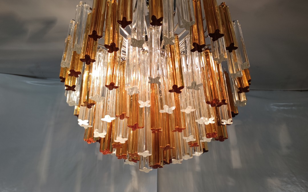 Lampadario chandelier lamp design Venini prismi in vetro quadrilobi anni 60