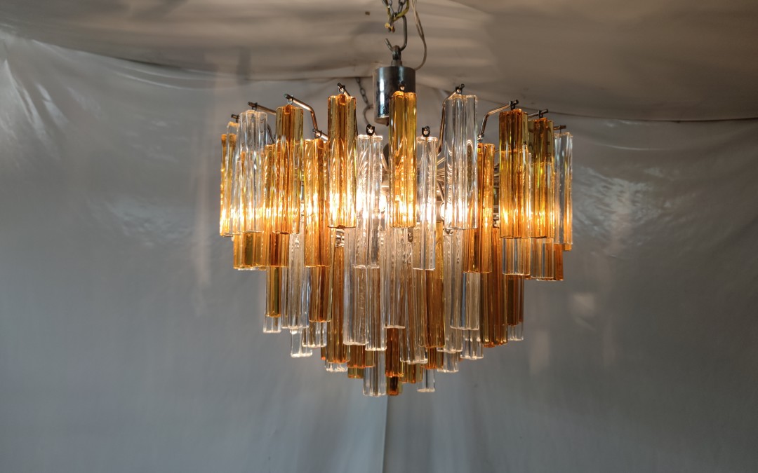 Lampadario chandelier lamp design Venini prismi in vetro quadrilobi anni 60